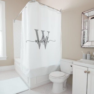 Moderner, stylischer Script White Gray Monogram Na Duschvorhang