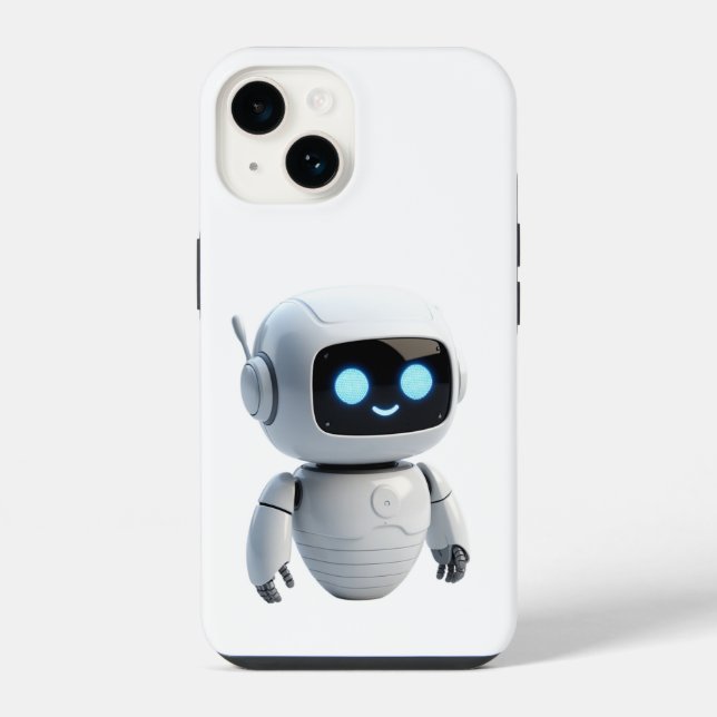 Moderner süßer AI-Roboter Minimalistischer weißer  iPhone Hülle (Rückseite)