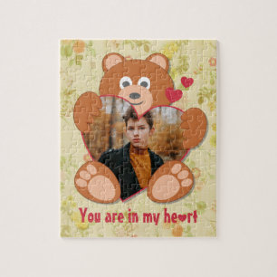 Moderner Süßer Gelber Teddybär Herz Bilderrahmen Puzzle