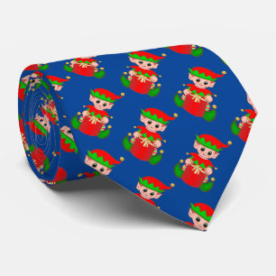Moderner süßer Weihnachts-Elf auf Blau Krawatte