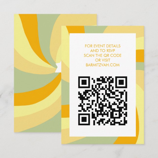 Moderner Swirl Star von David QR Code Bar Bat Mitz Begleitkarte (Vorne/Hinten)