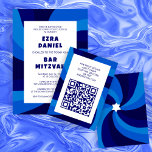 Moderner Swirl Star von David QR Code Bar Bat Mitz Begleitkarte<br><div class="desc">Perfektes Gehäuse oder RSVP-Karte für eine Fledermausmitzvah, Bar mitzvah oder andere jüdische Feier! Handgemachte Kunst für Sie. Vollständig anpassbar! Klicken Sie auf "Personalisieren" oben, um den Text zu bearbeiten und Ihren Link zum QR-Code hinzuzufügen. Klicken Sie auf "Bearbeiten mit dem Design-Tool", um die Schriftart, Farben und Platzierungen anzupassen und das...</div>