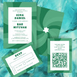 Moderner Swirl Star von David QR Code Bar Bat Mitz Begleitkarte<br><div class="desc">Perfektes Gehäuse oder RSVP-Karte für eine Fledermausmitzvah, Bar mitzvah oder andere jüdische Feier! Handgemachte Kunst für Sie. Vollständig anpassbar! Klicken Sie auf "Personalisieren" oben, um den Text zu bearbeiten und Ihren Link zum QR-Code hinzuzufügen. Klicken Sie auf "Bearbeiten mit dem Design-Tool", um die Schriftart, Farben und Platzierungen anzupassen und das...</div>