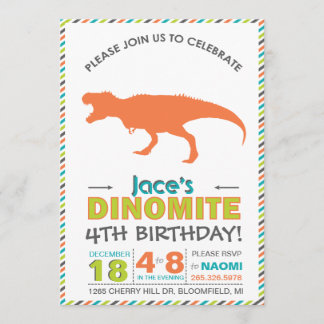 Moderner T-Rex Dinosaurier Orange Green Einladung