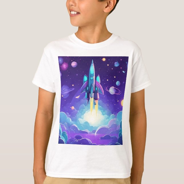 Moderner T - Shirt für Raketenschiff Kinder Lila (Vorderseite)