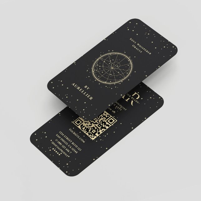 Moderner Tarot Numerologe Black Gold Monogram Visitenkarte (Modern Tarot Numerologist Black Gold Monogram Business Card
)