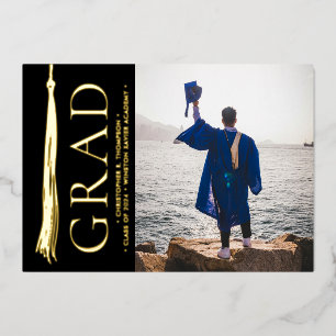 Moderner Tassel Grad Party Custom Foto Abschluss Folien Feiertagskarte