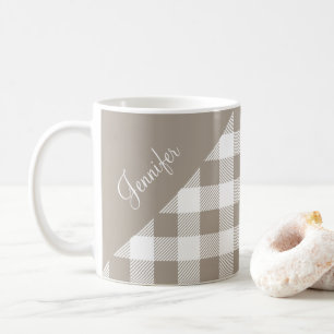 Moderner Taupe Karierter Mustername Kaffeetasse