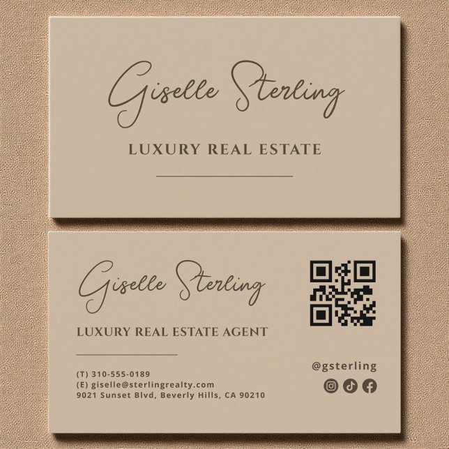 Moderner Taupe Minimalistischer QR-Code Visitenkarte (Von Creator hochgeladen)