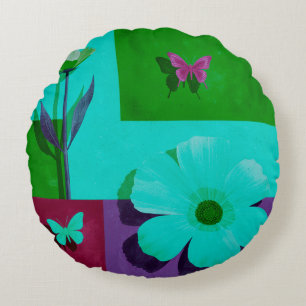 Moderner Teal-Blumengarten-Rundpouf Rundes Kissen