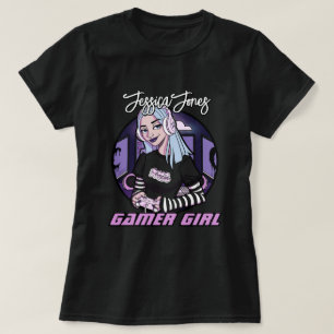 Moderner Teen Gamer Girl Cartoon Name Slogan T-Shirt