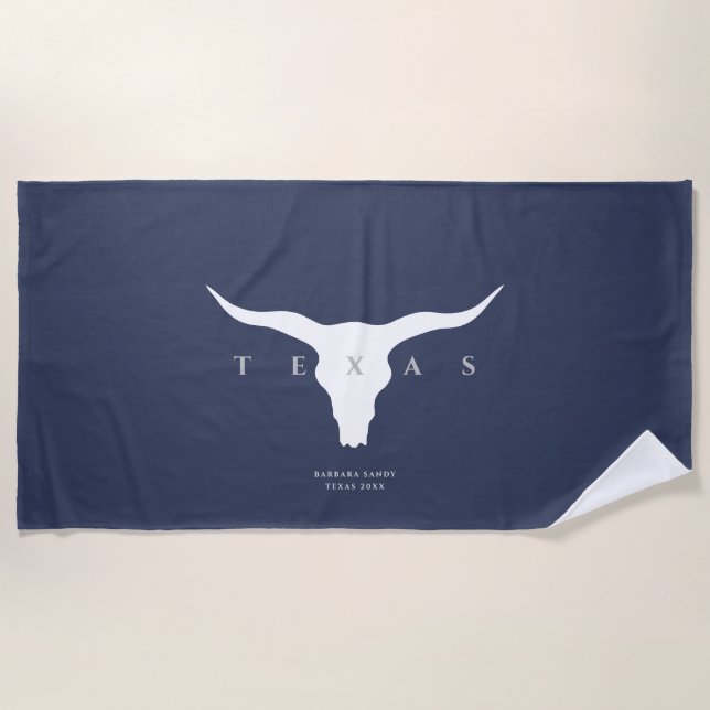 Moderner Texas Longhorn Summer Individuelle Name B Strandtuch (Vorderseite)