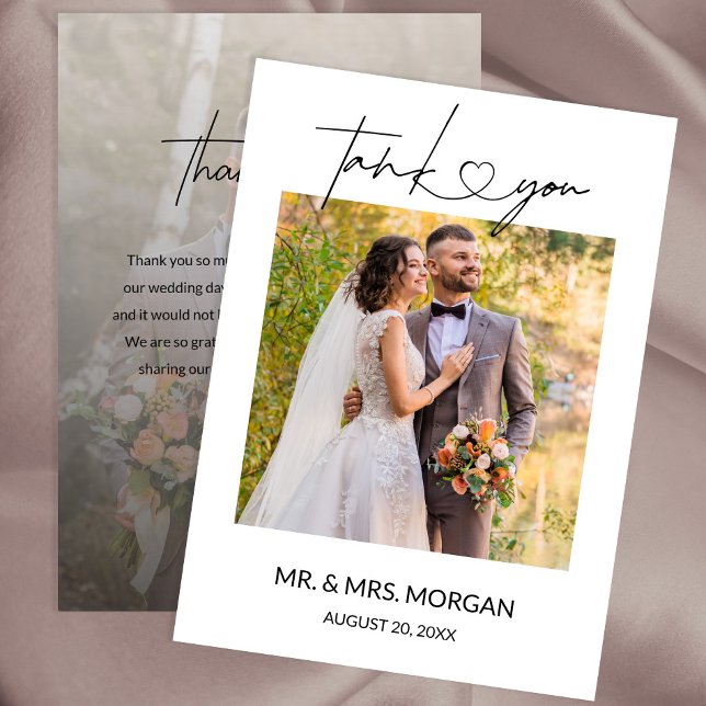 Moderner Text mit Herz und Foto | Hochzeit Dankeskarte (Von Creator hochgeladen)
