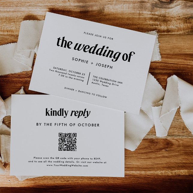 Moderner Text | Schwarzweiß-Hochzeit mit QR-Code Einladung (Von Creator hochgeladen)