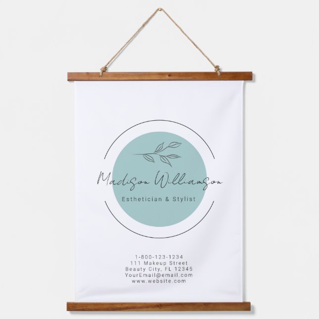 Moderner Therapeut Stylist Wellness-Center Minimal Wandteppich Mit Holzrahmen (Vorderseite)