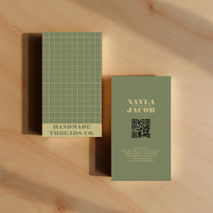 Moderner tiefgrüner karierter Muster-QR-Code Visitenkarte