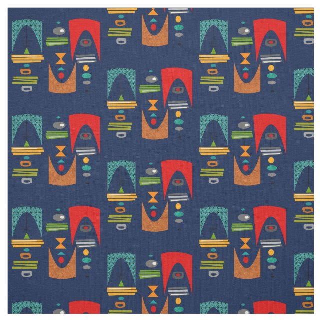 Moderner Tiki Tok Navy Blue Stoff (Muster)