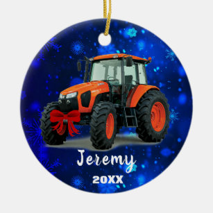 Moderner Traktor "Christmas 20XX" Keramik Ornament