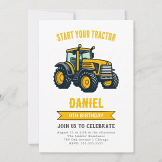 Moderner Traktor Geburtstagsparty Einladung