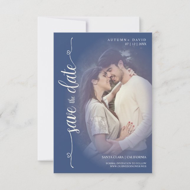 Moderner Transparenzeffekt in blauem Verlobtem Fot (Vorderseite)