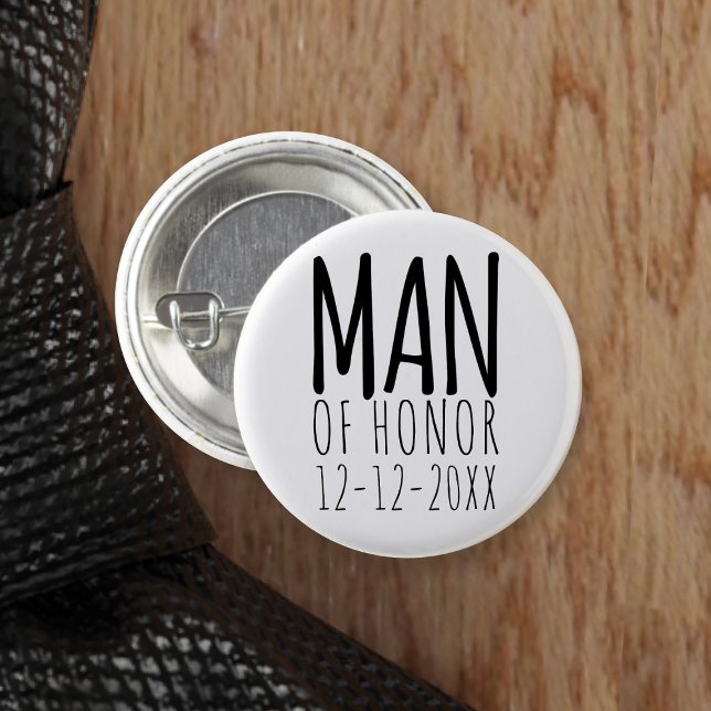 Moderner Trauzeuge Hochzeits-Pin-Button Button (You can attach this to your Man of Honor. Just add your wedding date)