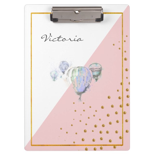 Moderner Trendblau farbiger Ballon Ihren Namen hin Klemmbrett (Vorderseite)