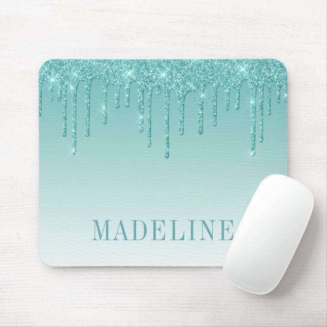 Moderner, trendiger Aquamariner Glitzer Mousepad (Mit Mouse)