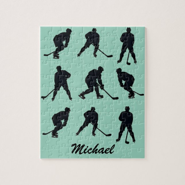 Moderner trendiger Eishockeyspieler Personalisiert Puzzle (Vertikal)