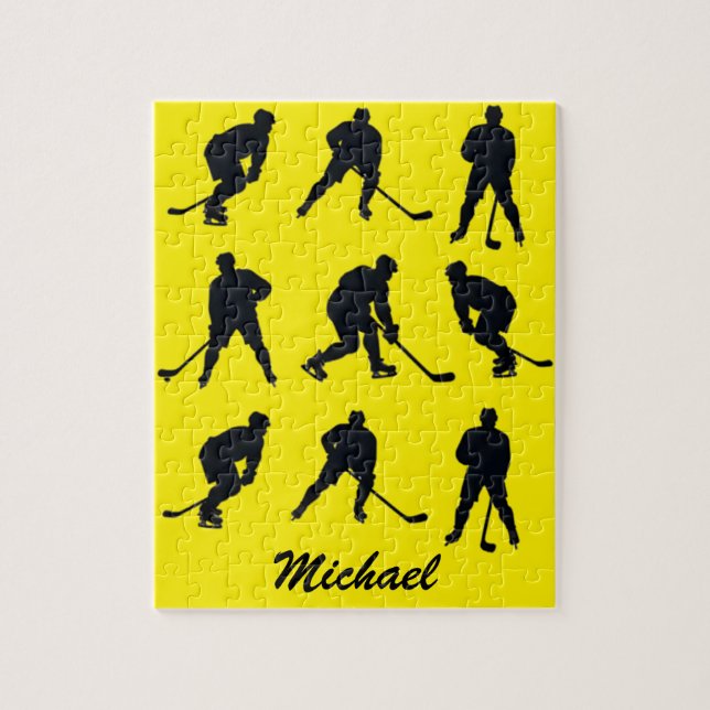 Moderner trendiger Eishockeyspieler Personalisiert Puzzle (Vertikal)