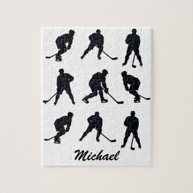 Moderner trendiger Eishockeyspieler Personalisiert Puzzle (Vertikal)