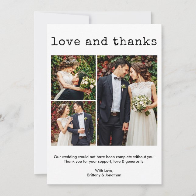 Moderner, trendiger Schreibmaschinentext Hochzeit  Dankeskarte (Vorderseite)