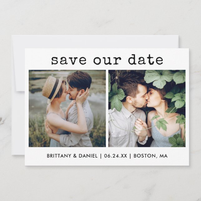 Moderner, trendiger Schreibmaschinentext Unser Dat Save The Date (Vorderseite)