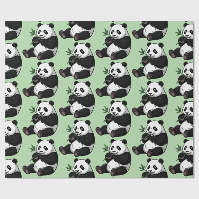 Moderner trendiger süßer Panda-Bär mit Grünpflanze Geschenkpapier (Flach)
