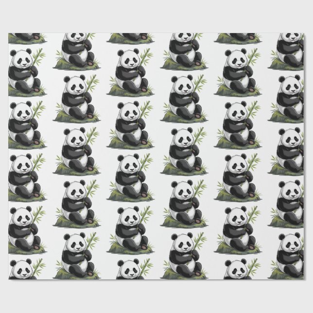 Moderner Trendiger Süßer Panda Bär Mit Grünzeug Ba Geschenkpapier (Flach)