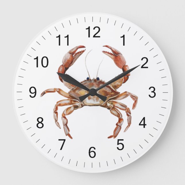 Moderner trendiger Watercolor Crab Summer Beach Große Wanduhr (Vorderseite)