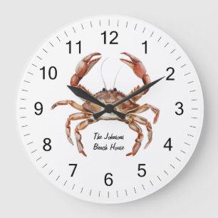 Moderner trendiger Watercolor Crab Summer Beach Große Wanduhr