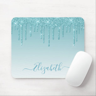 Moderner Trendy Aqua Glitzer Stilvolle Schrift Mousepad
