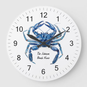 Moderner trendy Blue Watercolor Crab Summer Beach Große Wanduhr
