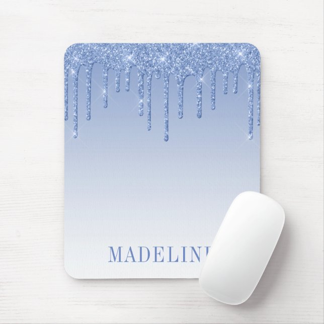 Moderner Trendy Dusty Blue Glitzer Tropfen Mousepad (Mit Mouse)