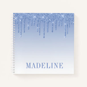 Moderner Trendy Dusty Blue Glitzer Tropfen Notizbuch