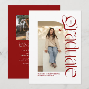 Moderner trendy graduate red Foto Abschluss Einladung