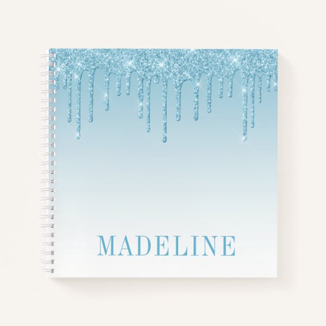 Moderner Trendy Light Blue Glitzer Tropfen Notizbuch (Vorderseite)