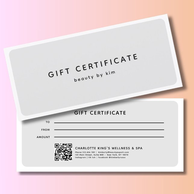 Moderner trendy Salon QR Code Geschenkgutschein (Modern Trendy Salon QR Code Custom Gift Certificate)