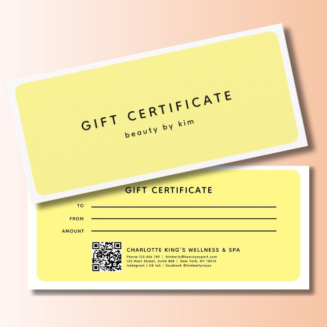Moderner trendy Salon QR Code Geschenkgutschein (Modern Trendy Salon QR Code Custom Gift Certificate)