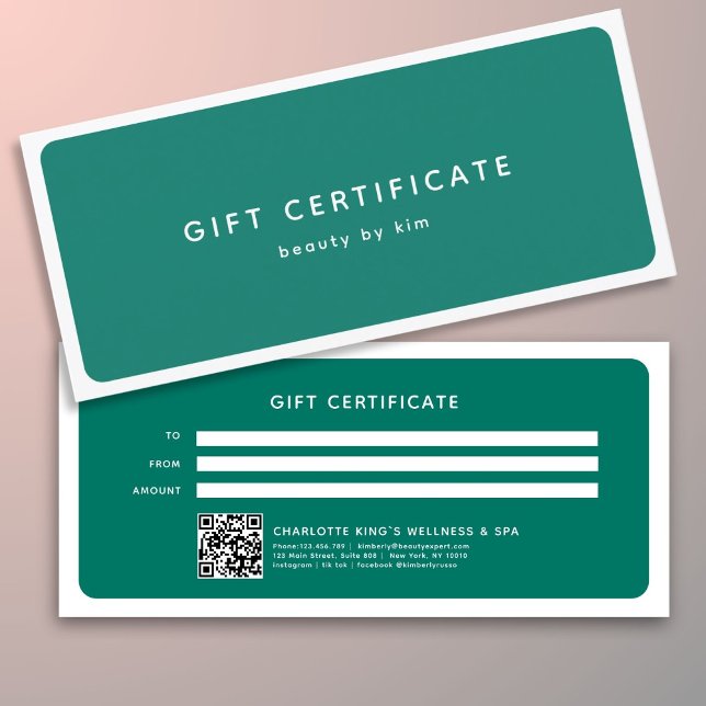 Moderner trendy Salon QR Code Geschenkgutschein (Modern Trendy Salon QR Code Custom Gift Certificate)