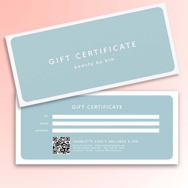 Moderner trendy Salon QR Code Geschenkgutschein (Modern Trendy Salon QR Code Custom Gift Certificate)