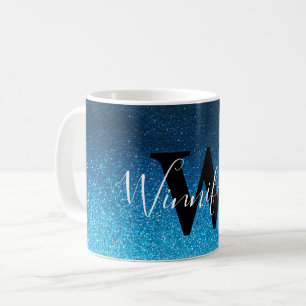 Moderner Trendy Simple Monogram Black Glitzer Ombr Kaffeetasse