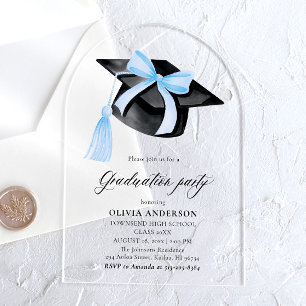 Moderner Trendy Stylish Blue Bow Abschluss Arched Acryleinladungen