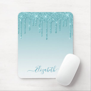 Moderner Trendy Stylish Script Aqua Glitzer Mousepad
