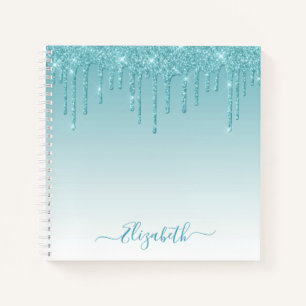 Moderner Trendy Stylish Script Aqua Glitzer Notizbuch